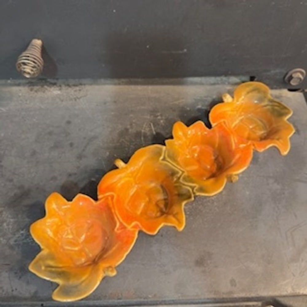 Vintage 12" Ceramic Leaf Shaped‎ Divided Centerpiece Tealight Orange Yellow